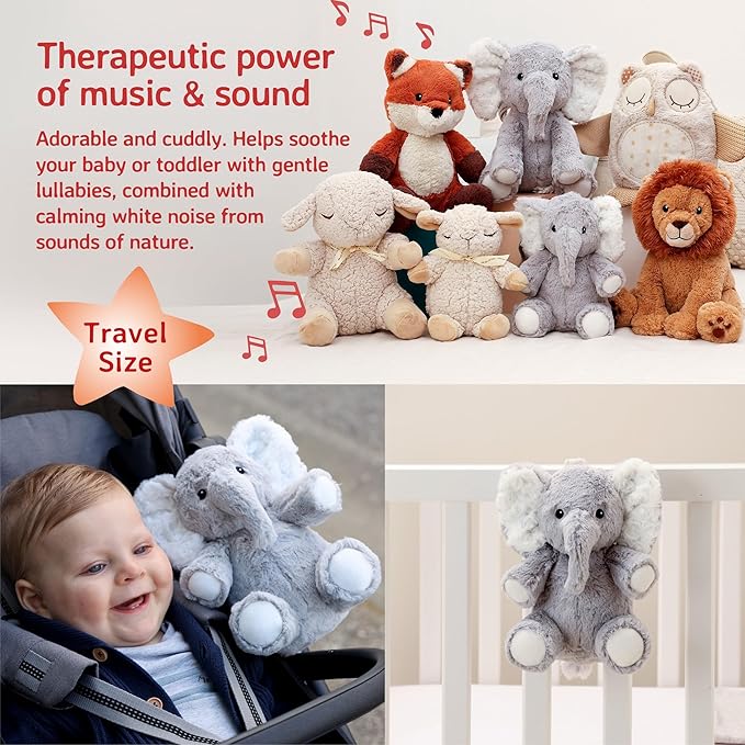 Cloud b Sound Machine with White Noise Soothing Sounds | Cuddly Stuffed Animal | Adjustable Settings and Auto-Shutoff | Ideal for Travel | Elliot Elephant On The Go