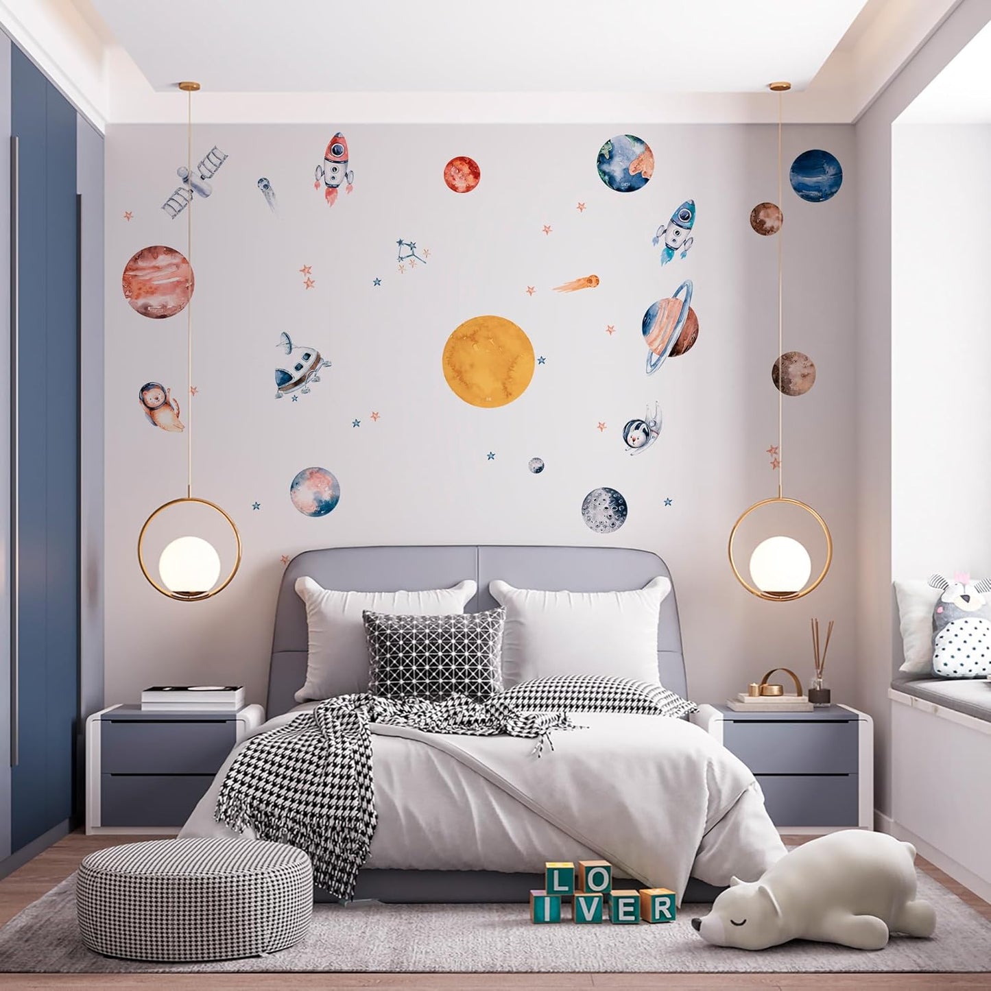 Solar System Wall Decals for Kids - Planets and Space Themed Wall Stickers by Lipastick - Peel and Stick Vinyl Decals for Boys and Girls Bedroom, Nursery, Playroom - Wall Stickers for Girls Room