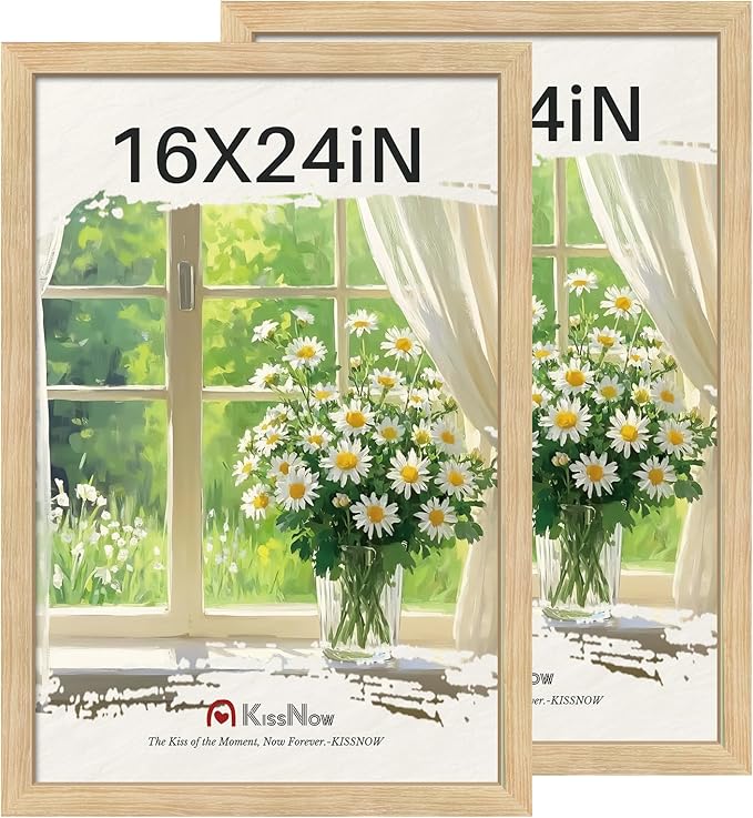 16x24 Poster Frame 2 Pack, Natural Oak Wood Picture Frame with Polished Plexiglass, Wall Hanging