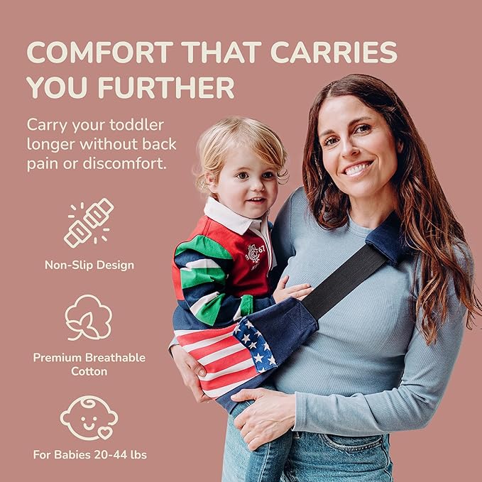 Ergonomic Lightweight Adjustable Toddler Sling Baby Carrier with Zipper Pockets Shoulder Padding Anti Slip Support for Travel Loving Dads and First Time Moms from 9 Months to 4 Years