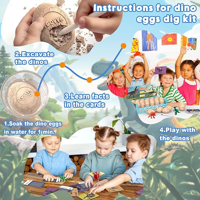 Dinosaur Eggs Dig Kit - Dinosaur Toys for Kids - Break Open 12 Easter Dino Eggs with 12 Surprise Dinosaurs Inside - Science STEM Birthday Class Activity Party Gifts for Boys Girls