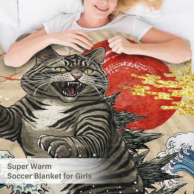 Anime Cat Blanket for Lover, Japanese Funny Cat Blanket 50"*60", Cat Gifts for Women Men Cats Lovers, Kitten Blanket, Funny Vintage Cat Art, Japanese Sunset