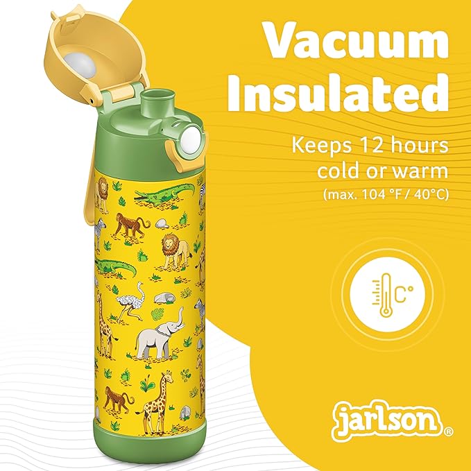 Jarlson® Mali Children's Water Bottle, Thermal Stainless Steel Water Bottle, BPA-Free, Leak-Proof, Children's Bottle with Chug Lid, Bottle for School, Nursery (Safari, 500 ml)