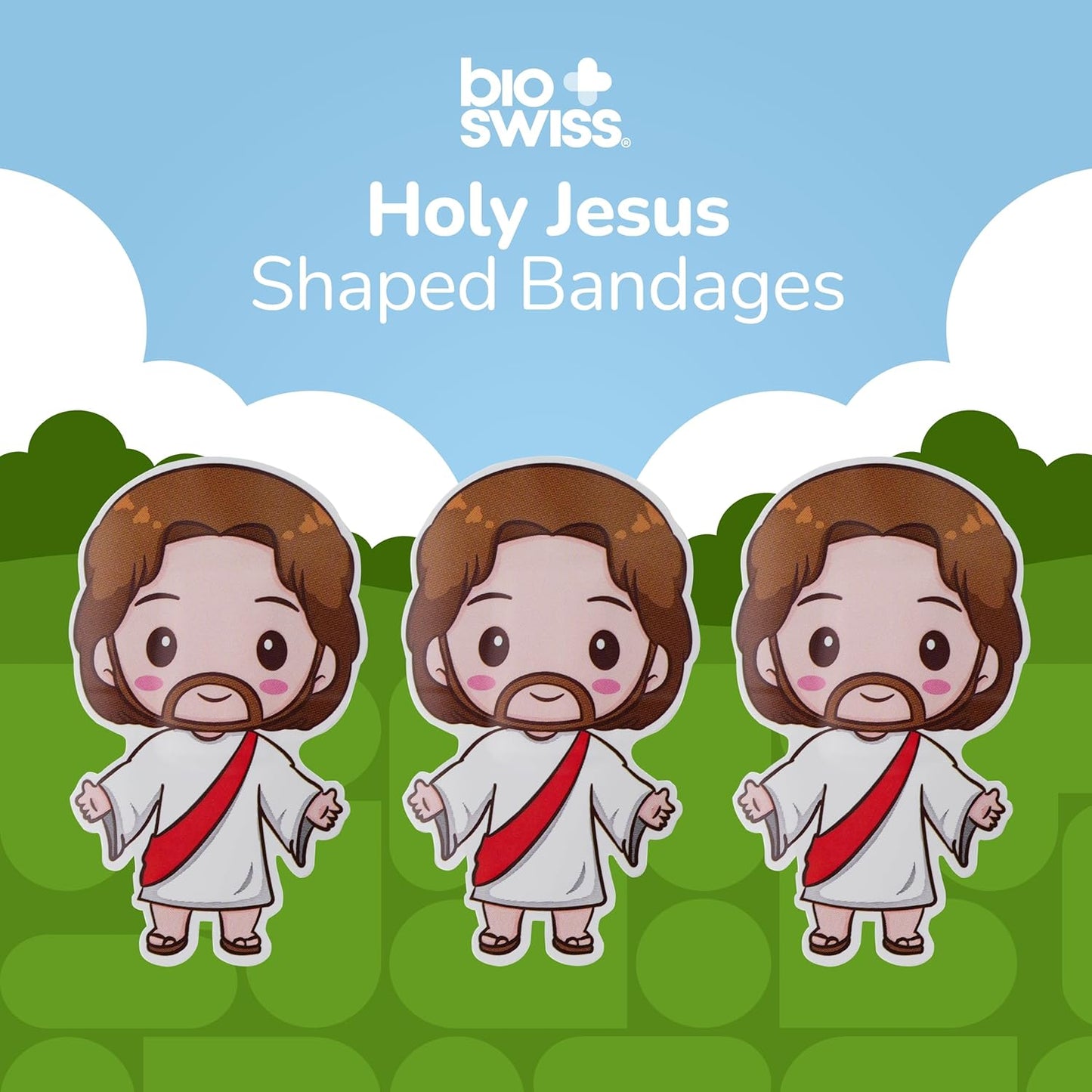 BioSwiss Bandages, Holy Jesus Shaped Self Adhesive Bandage, Latex Free Sterile Wound Care, Fun First Aid Kit Supplies for Kids and Adults, 50 Count