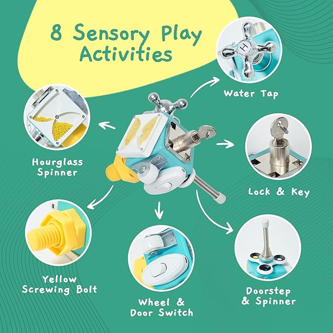 Jumble Dream Busy Cube Sensory Toys for Toddlers is a Handmade Montessori Fidget Cube - Wooden Busy Board Baby Activity Cube Travel Toy for Children with Autism Toys & ADHD 1 2 3
