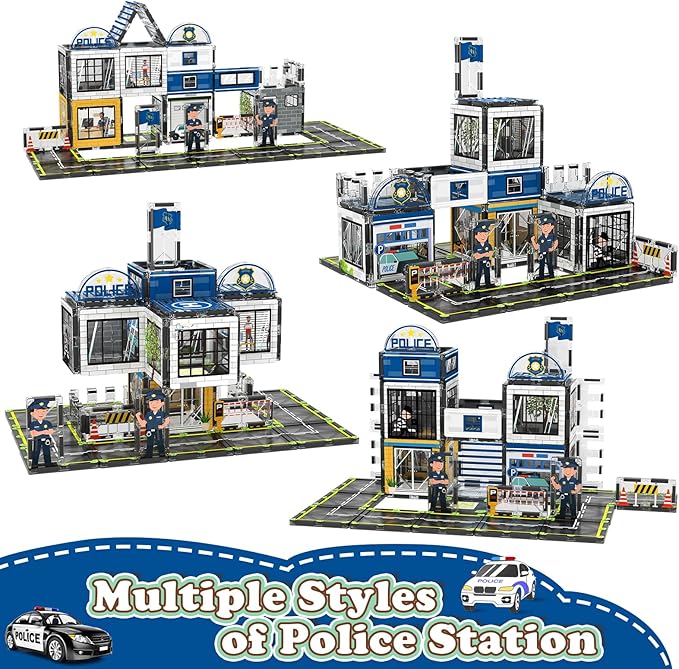 Magnetic Tiles, 50PCS Police Station Theme Building Blocks Set, Magnet Building Blocks and STEM Preschool Toys for Toddlers Kids Ages 3-5 5-7 8-10