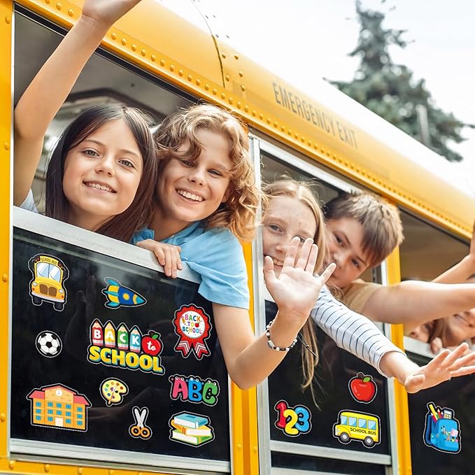 MARFOREVER 50 PCS Back to School Window Thick Gel Clings Stickers Reusable School Window Clings Decals for Welcome Back to School Party Supplies Wall Glass Blackboard Decorations