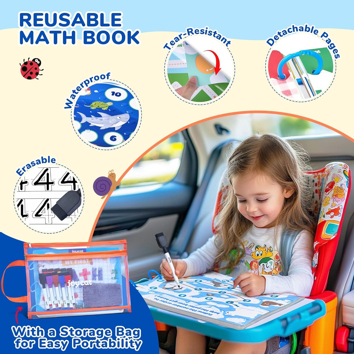 JoyCat Math Game Book - Preschool Learning Activity for Kids Ages 3-5, Number Tracing Workbooks, Math Learning Tools, Travel Cars Activities, Educational Gift Toys for Girls and Boys Ages 4-8