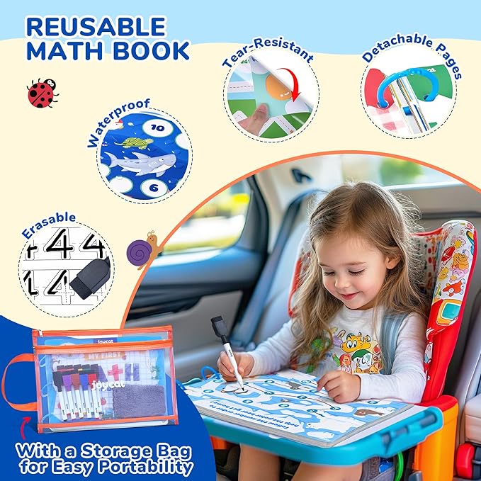 JoyCat Math Game Book - Preschool Learning Activity for Kids Ages 3-5, Number Tracing Workbooks, Math Learning Tools, Travel Cars Activities, Educational Gift Toys for Girls and Boys Ages 4-8