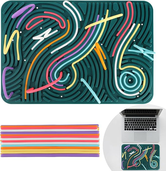 Extra Large Sensory Activity Board, 11.6"*7.87" Upgraded Double Sided Silicone Fidget Toy for Calming, Stress, Anxiety, ADHD & Autism, Sensory Toys for Kids 3+ & Adults with Travel Bag & 40 Strings