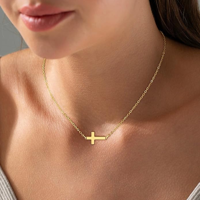 Cross Necklace for Women Trendy - Dainty 18K Real Gold Plated Minimalist Cross Necklace Non Tarnish Waterproof Trendy Cute Simple Small Necklaces Easter Christian Religious Faith Jewelry Gifts