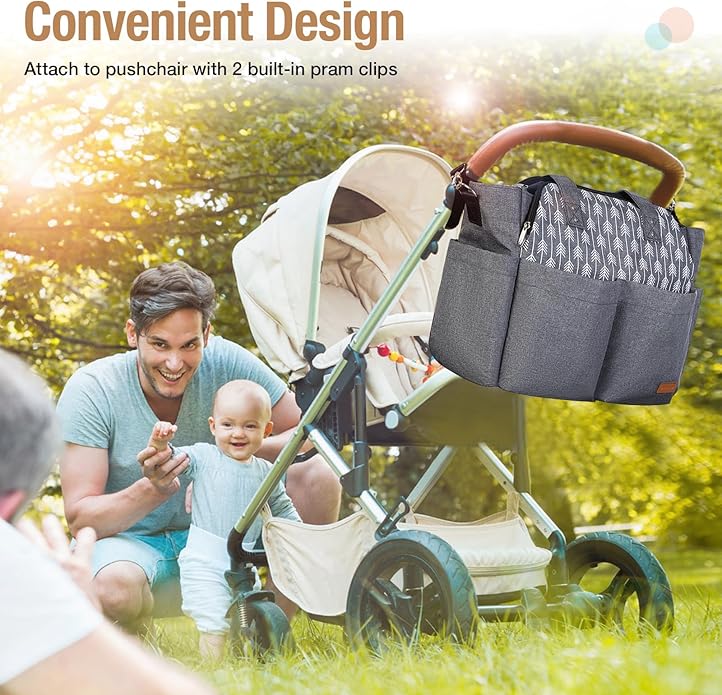 Lekebaby Diaper Bag Tote, Large Diaper Bags Waterproof,Large Mommy Bag Tote Bag Handbag Pink Travel, Black and Beige