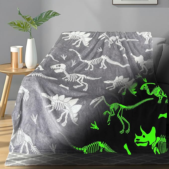 TEHALK Dinosaur Glow in The Dark Blanket for Boys/Girls/Toddler/Baby, Dinosaur Toys for Boy Age 3-12, Cute Funny Kids Throw Blanket for Birthday/Gifts 50"x 60"