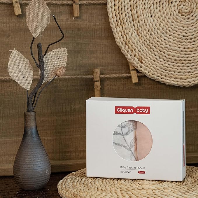 Gllquen Baby Bassinet Sheets 2 Pack, 100% Organic Cotton Bassinet Fitted Sheets for Girls Boys, Soft & Breathable Unisex Baby Mattress Sheet for Standard Bassinets 33"x17"(Lineage of Bloom)