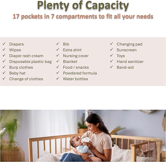 Baby Diaper Bag Backpack - Large Bag for Boys & Girls, with Changing Pad & Pacifier Case, Large Capacity with Insulated Pockets, Waterproof, with Stroller Straps, Unisex - Black