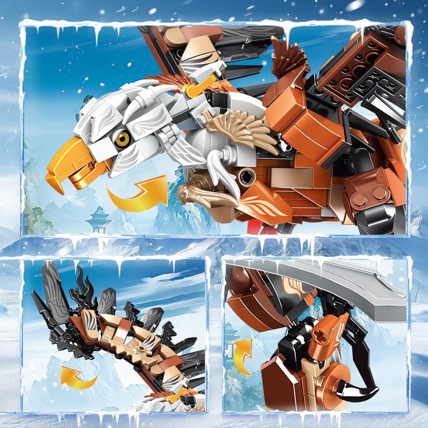 2 in 1 Transforming Eagle Mecha Robot Building Set，587 PCS Compatible with Lego Ninja Mech STEM Construction Toy for Kids Aged 6+（Eagle & Mech）