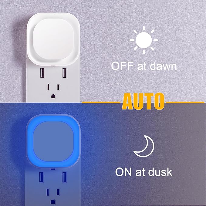 2 Pack Azure Night Light, Crisp Modern Glow with Dimmable Soft Light & Indirect Reflection, Auto Dusk to Dawn Sensor, Plug in LED Nightlight for Bathroom,Toilet, Kitchen Counter, Modern Decor