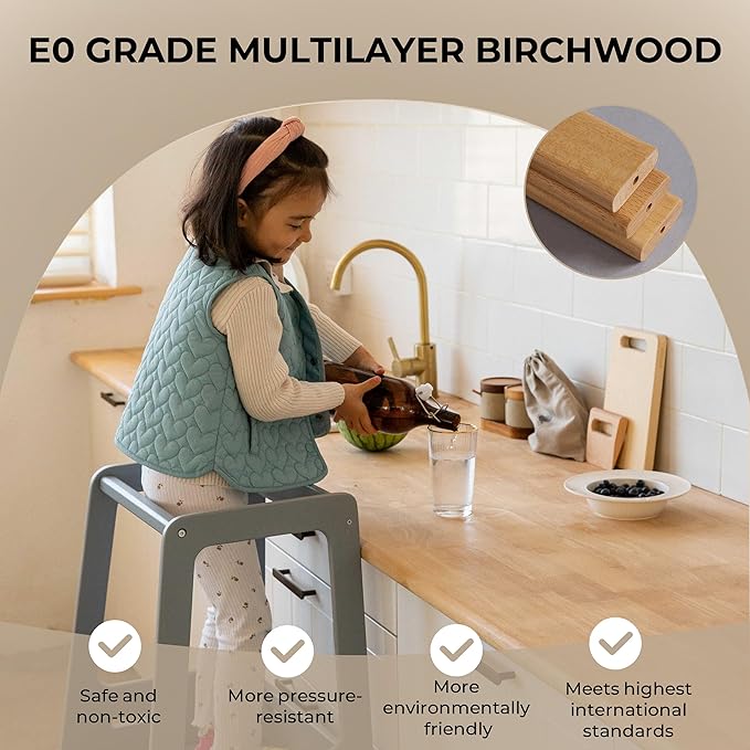 AVDAR Toddler Standing Tower Wooden Toddler Stool for Kitchen Adjustable, Winner 2023 of Contemporary Good Design, Montessori Kitchen Tools