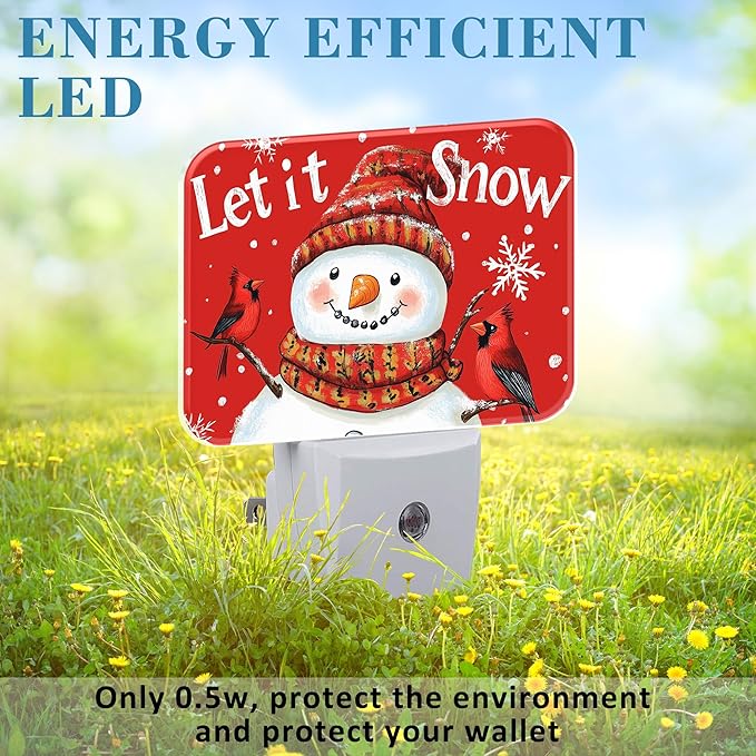 Christmas Snowman Night Light for Kids, Let is Snow LED Night Light Plug into Wall with Dusk to Dawn Sensor for Girls Boys Women Men Room, Hallway, Kitchen, Bathroom, Stairs Decor