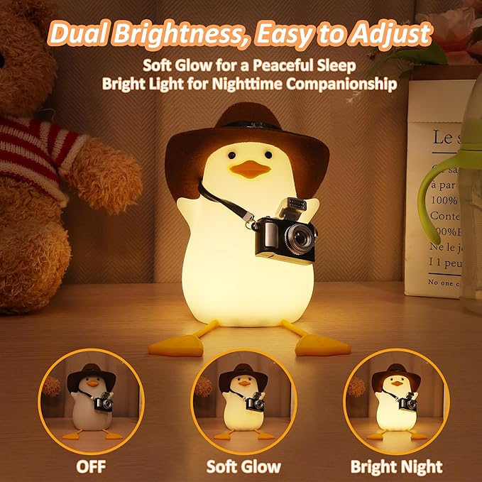 Duck Night Light for Kids, Cute Benson Ducks Gifts, Squishy Touch Silicone Animal Nursery Bedside Lamp Goose Gifts, Dimmer & Rechargeable, Birthday Gifts for Boys Girls Women Teens(Cowboy Duck)