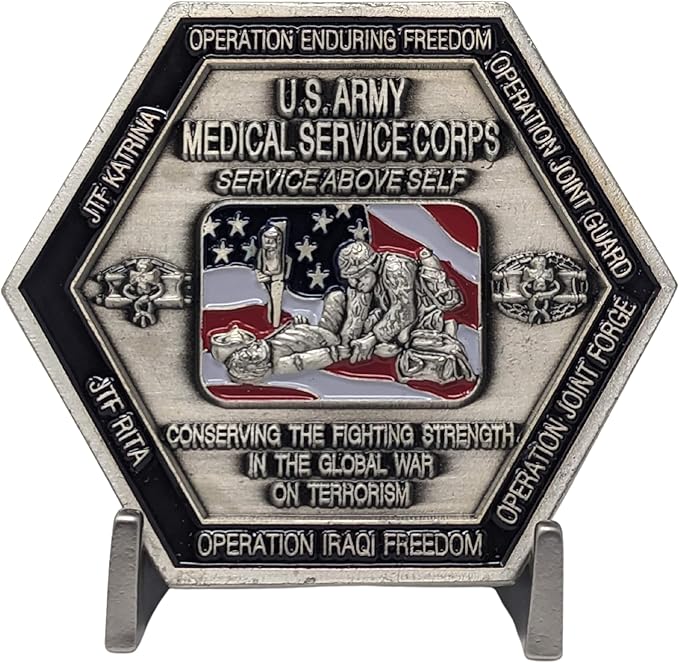 Military Challenge Coin Display Stand - Solid Metal with Anodized Finish - US Vet. Business (Satin Nickel Two-Pack)