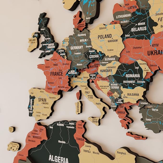 Colorfull Worlds 3D Wooden World Map Wall Art - Premium Multicolored World Travel Map for Wall Decor with Push Pins- Ideal Housewarming Gift & Travel Tracker (Medium, Sage)