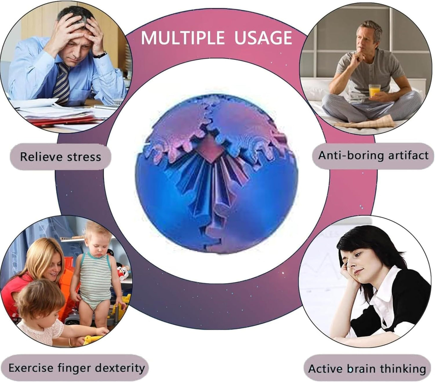 Gear Ball for ADHD 3D Printed Gear Ball Spin Ball Fidget Toy - Gearsphere Gear Ball for Stress and Anxiety Relaxing Fidget Ball - Ideal for Sensory Needs and Autism (Laser Black Red)