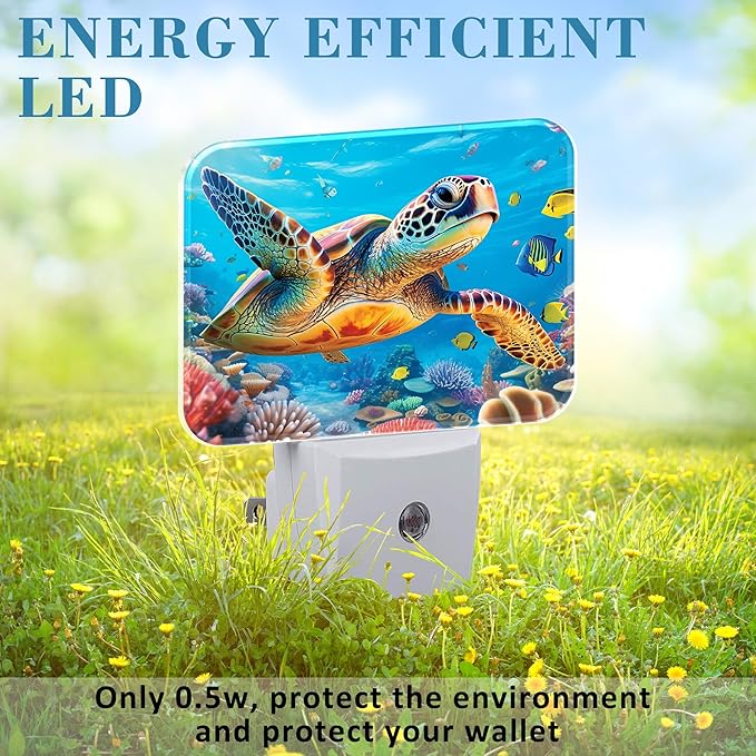 Sea Turtles in Underwater World Night Light for Kids Girls Boys, Turtles LED Night Light Plug into Wall with Dusk to Dawn Sensor for Bedroom, Hallway, Kitchen, Bathroom, Stairs Decor