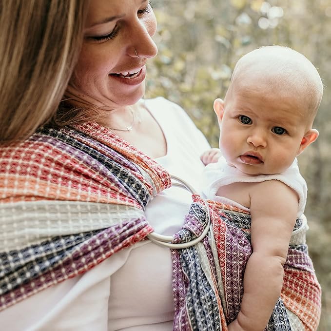 Hip Baby Wrap Ring Sling Baby Carrier for Infants and Toddlers - 100% Soft Cotton Baby Wraps Carrier for Babies 8-35 lbs - Perfect Baby Shower Gifts Moms and Dads - Nursing Cover (Rainbow Honeycomb)