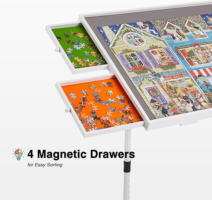 1000 Piece Jigsaw Puzzle Board Table with Drawers and Cover for Adults, Puzzle Board with Adjustable Angle and Height, Movable Puzzle Table with Legs, 30''x22'' Board with Storage