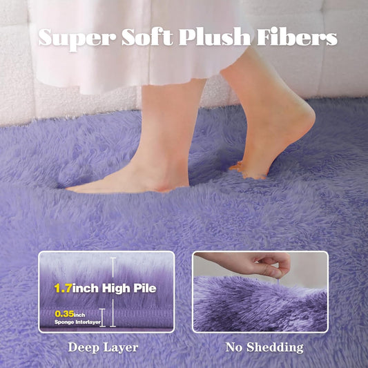 5x8 Area Rug for Living Room: Fluffy Shag Soft Washable Rugs Fuzzy Plush Indoor Carpet for Bedroom Nursery Playroom Dorm Kids Girls Boys Room (Purple, 5'x8')