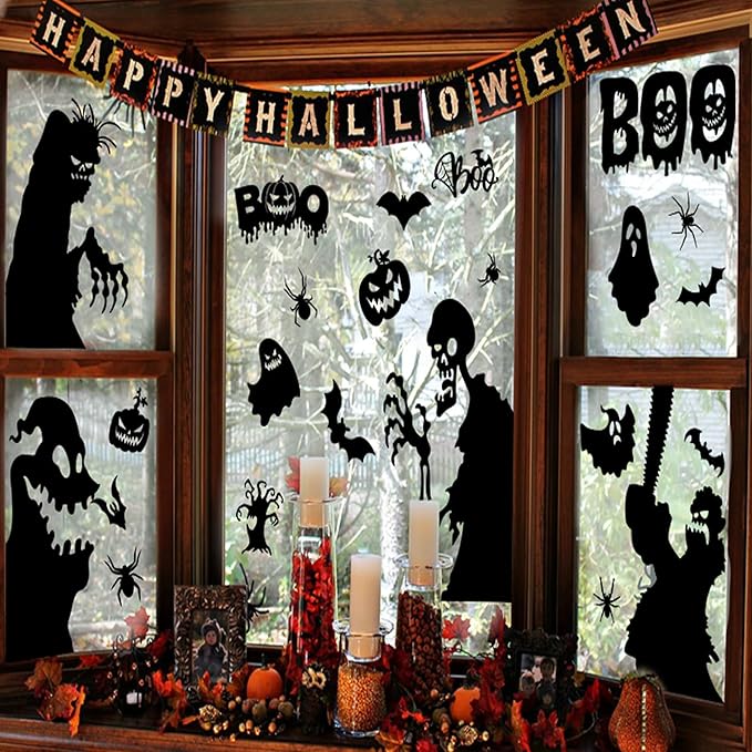 Joy Bang Halloween Window Clings Decor for Halloween Decorations, Large Scary Window Silhouette Stickers Decals Spooky Monster Zombie Clings for Party Decorations Indoor
