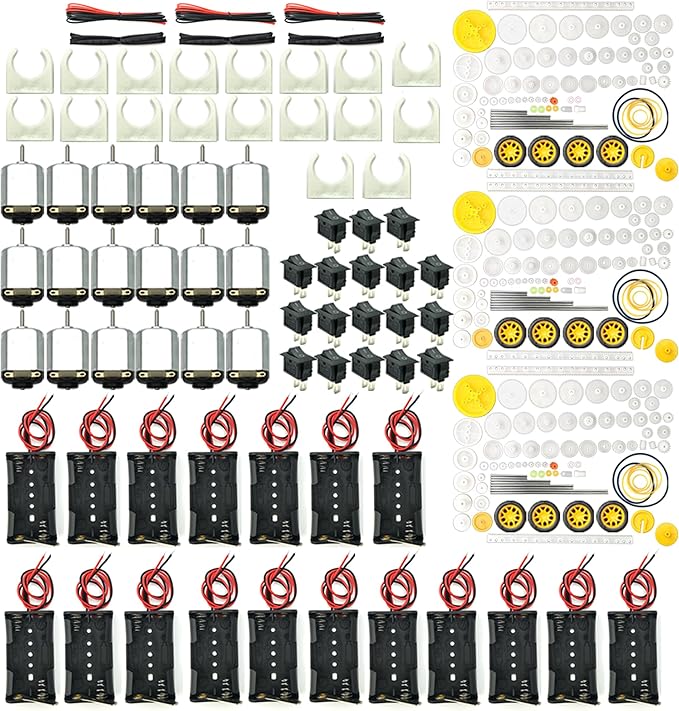 EUDAX 18 Set DC Motors Kit,Mini Electric 1.5-3V 24000RPM Hobby Motor with 252Pcs Plastic Gears,2 x AA Battery Holder ,Wires for STEM DIY Toy