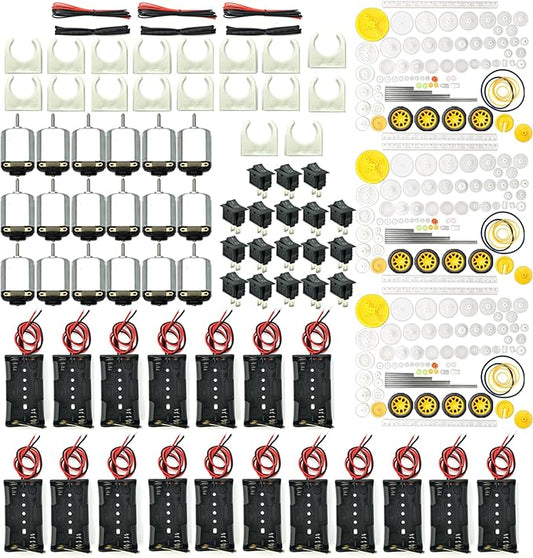 EUDAX 18 Set DC Motors Kit,Mini Electric 1.5-3V 24000RPM Hobby Motor with 252Pcs Plastic Gears,2 x AA Battery Holder ,Wires for STEM DIY Toy