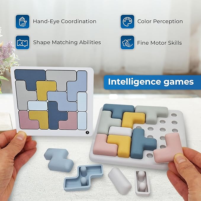 Jispring [100% Soft Silicone] Dementia Activities for Seniors, Tetris Puzzles with 20 Templates, Tile Matching Alzheimers Products for Elderly, Cognitive Memory Games for Adults, Anxiety Relief Gift