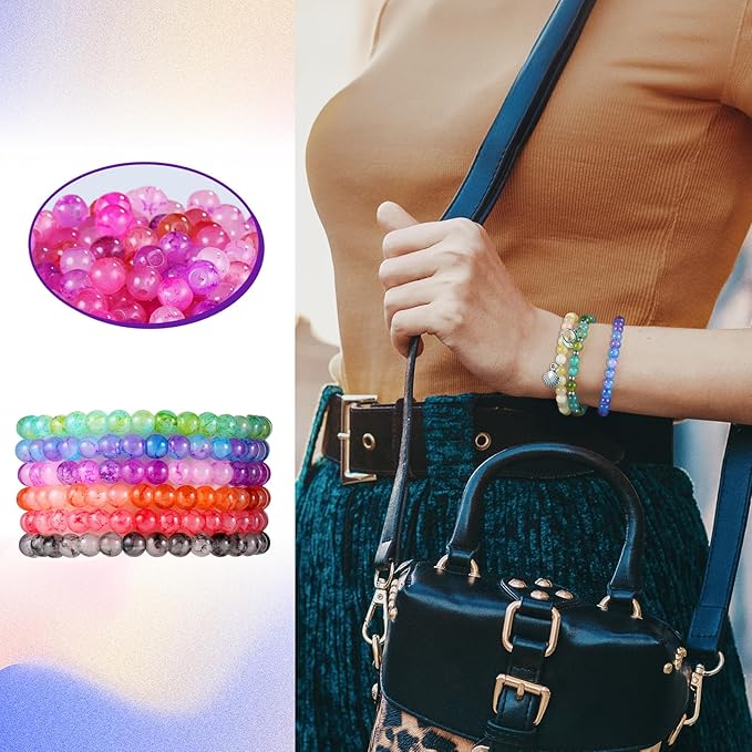 6mm Glass Beads for Jewelry Making, 1396pcs Ink Patterns Crystal Beads for Bracelets, Funtopia 34 Colors Round Glass Beads Kits for Necklace DIY Earrings Crafts with Spacer Beads and Charms