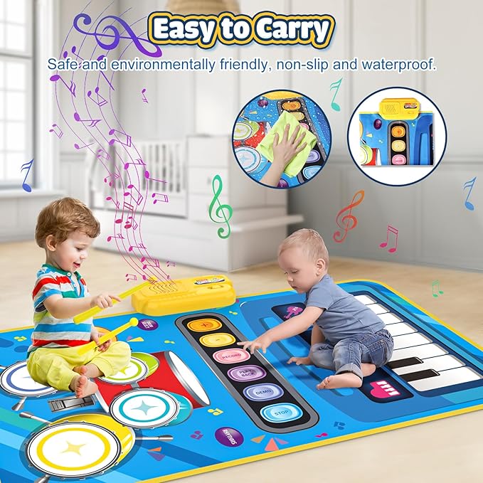 Baby Toys for 1 Year Old Boy Girl, 2 in 1 Musical Piano & Drum Mat for Toddlers 1-3, Early Education Baby Piano Mat Learning Floor Toy 12-18 Months, Christmas Birthday Gift for 1 2 3 Year Old Girl Boy