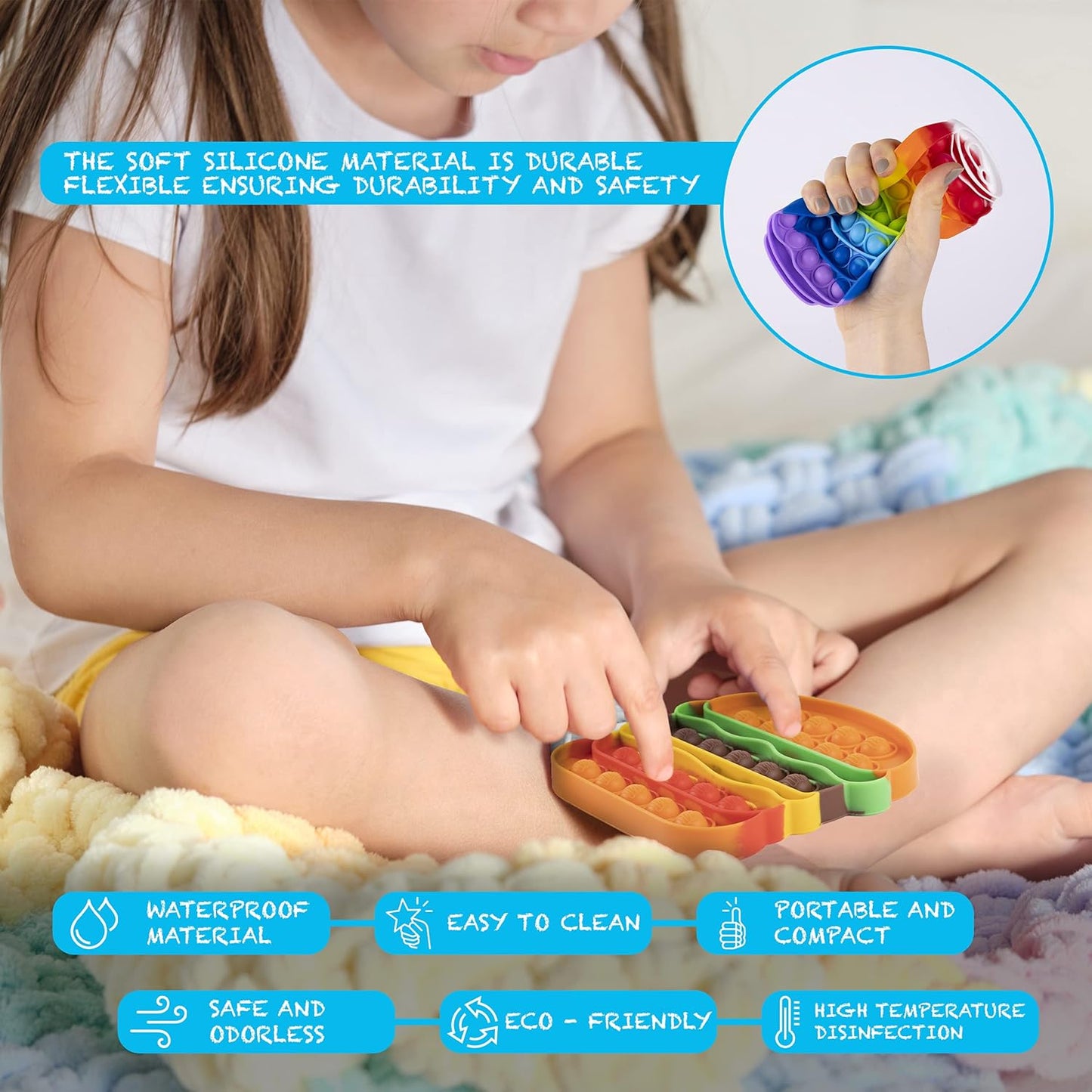 Pop Its Fidget Toys Pack 4 - Stress Relief Food Pop Its Poppers Fidget Poppet Toy - Autism Learning French Fry Pizza Hamburger Popits Push Pop Bubble Popping Sensory Toy for Kids