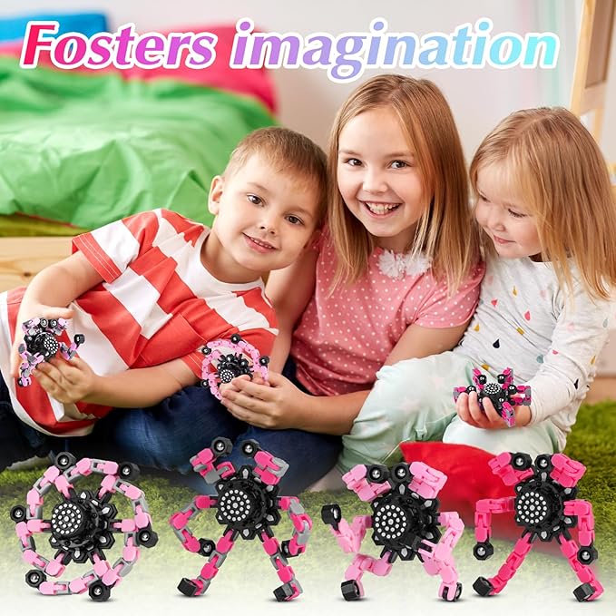 Fidget Toys for Girls, Birthday Gifts for 4 5 6 7 8 9 10 11 12 Year Old Girls Boys, Pink Transformable Fidget Spinners for Kids, Stocking Stuffers for Kids Adults Party Favors Toy