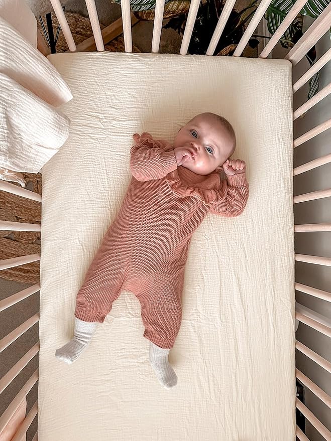 Mini Crib Sheets for Baby Boy Girl 2 Pack, Neutral Mini Crib Mattress Sheet 24" x 38", Muslin Nursery Bedding Soft and Breathable Comfort (Beige & Cream)