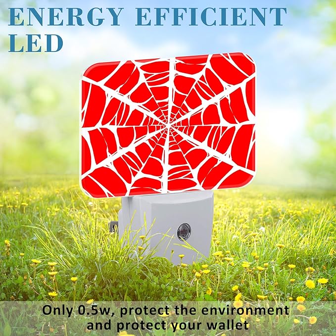 White Spider Web Night Light for Kids, Spider Web LED Night Light Plug into Wall with Dusk to Dawn Sensor for Girls Boys Women Men Room, Hallway, Kitchen, Bathroom, Stairs Decor