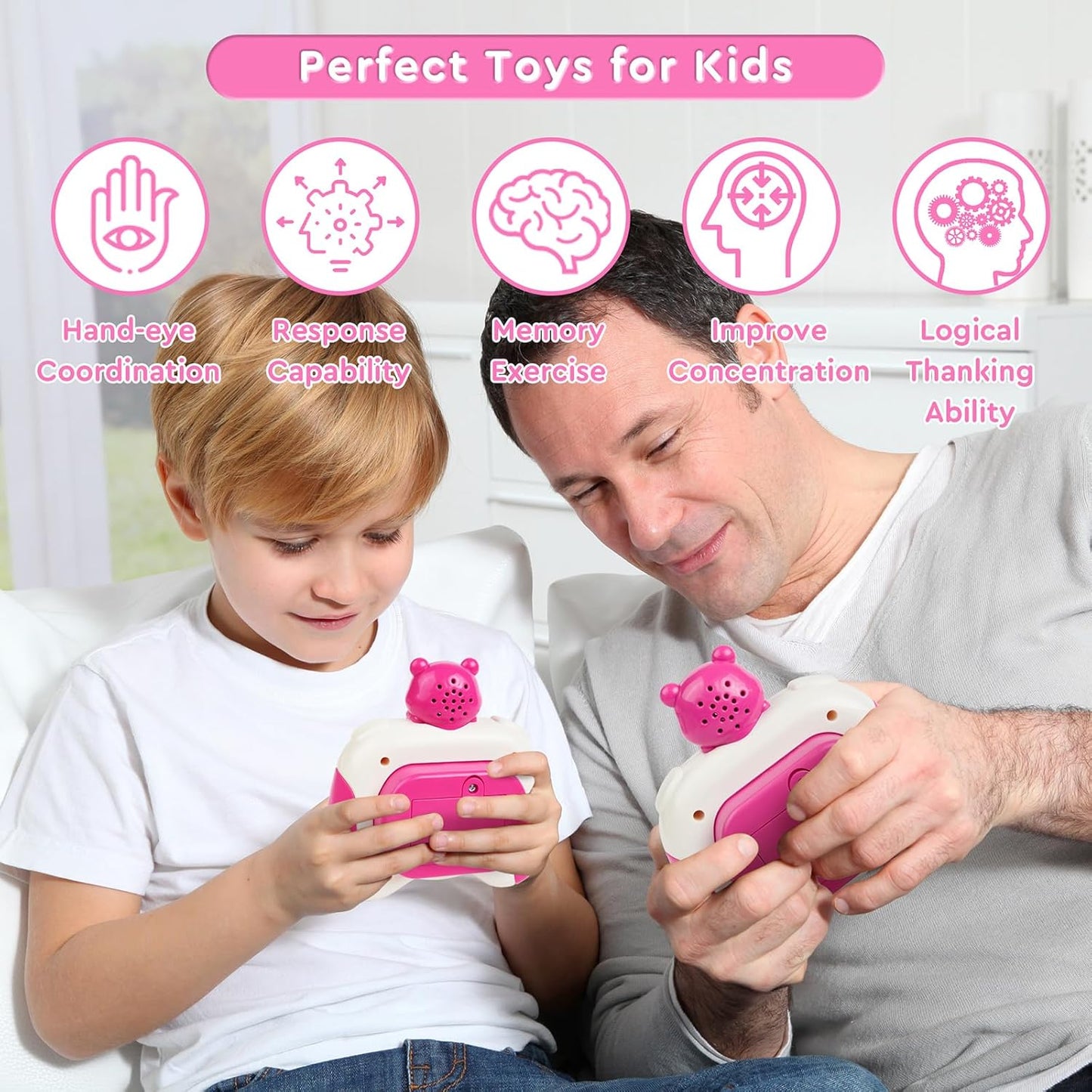 Quick Push Fidget Toy for Kids Adults, Fast Speed Pushing Game Console, Handheld Push Bubble Stress Relief Toy Bear-Pink