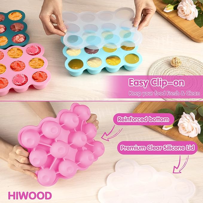 Baby Food Storage 12 x 1.5OZ Silicone Freezer Tray with Lid, Food Grade Silicone Containers for Purees & Vegetables Pink