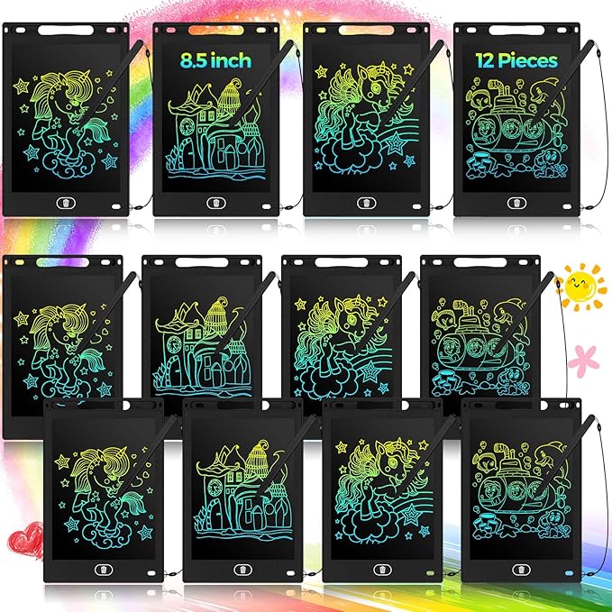 Tinlade 12 Pack LCD Writing Drawing Tablets 8.5 Inch Bulk Colorful Doodle Board Erasable Electronic Painting Drawing Pads Learning Toy Gifts for Kids Boys Girls(Black)