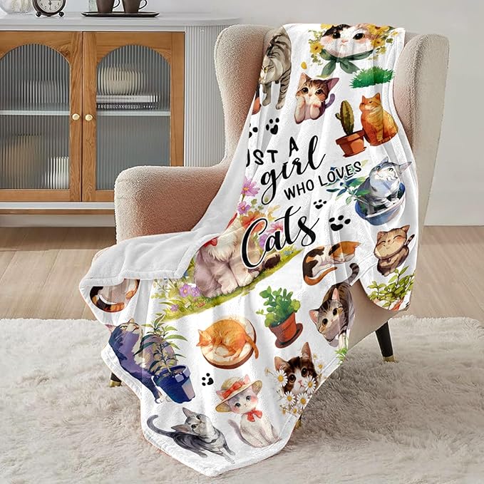 Cat Blanket Gifts for Girls, Cat Lover Gifts, Cats Thanksgiving Birthdat Gift for Women, Cats Decor for Room, Kitten Blanket 50X60 in