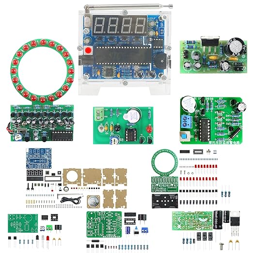 Soldering Practice Kit 5in1 DIY Power Amplifier Circular LED Vibration Alarm Anti-Theft Infrared Sensing Alarm Kit Plug-in Circuit Learn Soldering Kit for Beginners