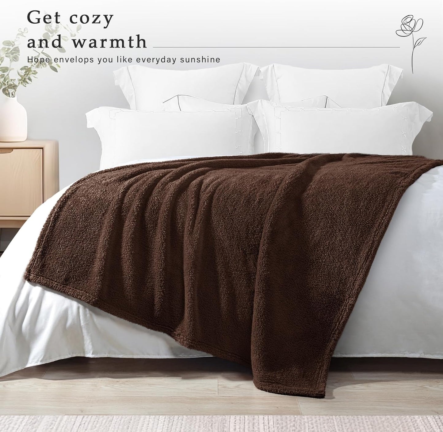 Exclusivo Mezcla Soft Fleece Throw Blanket for Couch, Super Soft Velvet Plush Bed Blanket, Fuzzy Cozy and Warm for All Seasons, 50x60 Inches, Coffee