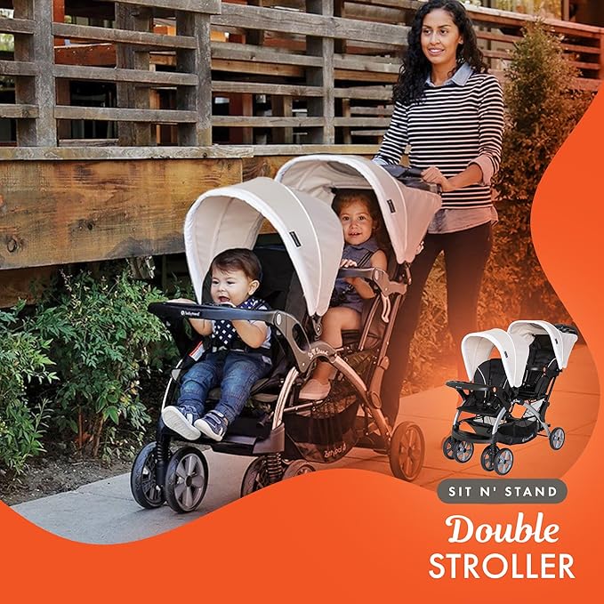 Baby Trend Infant and Toddler Double Stroller & Car Seat Combo, 2 Pc Set, Khaki - Portable and Lightweight Stroller Duo and Car Seat Travel System Tandem