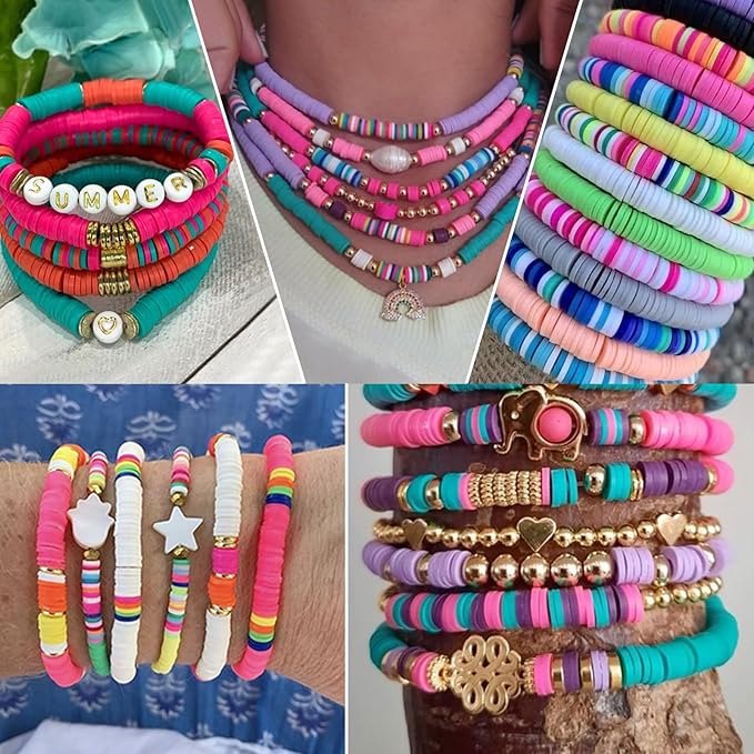 4000 Pcs Multicolor Clay Beads for Bracelets Making 6mm Heishi Polymer Clay Bead, Flat Round Disc for Jewelry Making