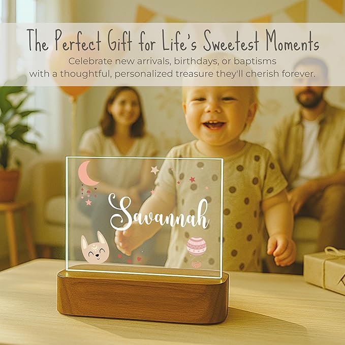 Personalized Boho Baby Night Light for Kids | Custom Name Boho Nursery Decor | Cute 7-Color Plug-in LED Rectangular Nightlight | Custom Baby Shower Gifts for Newborns, Toddlers, Girls, Boys 2-10